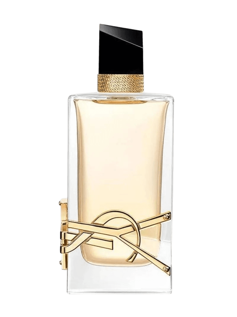 Elegant luxury perfume bottle with golden accents and modern design